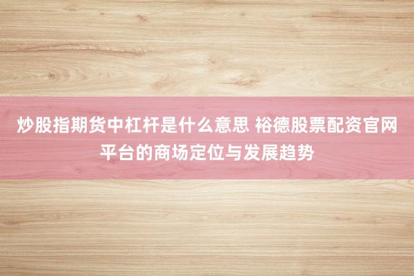 炒股指期货中杠杆是什么意思 裕德股票配资官网平台的商场定位与发展趋势